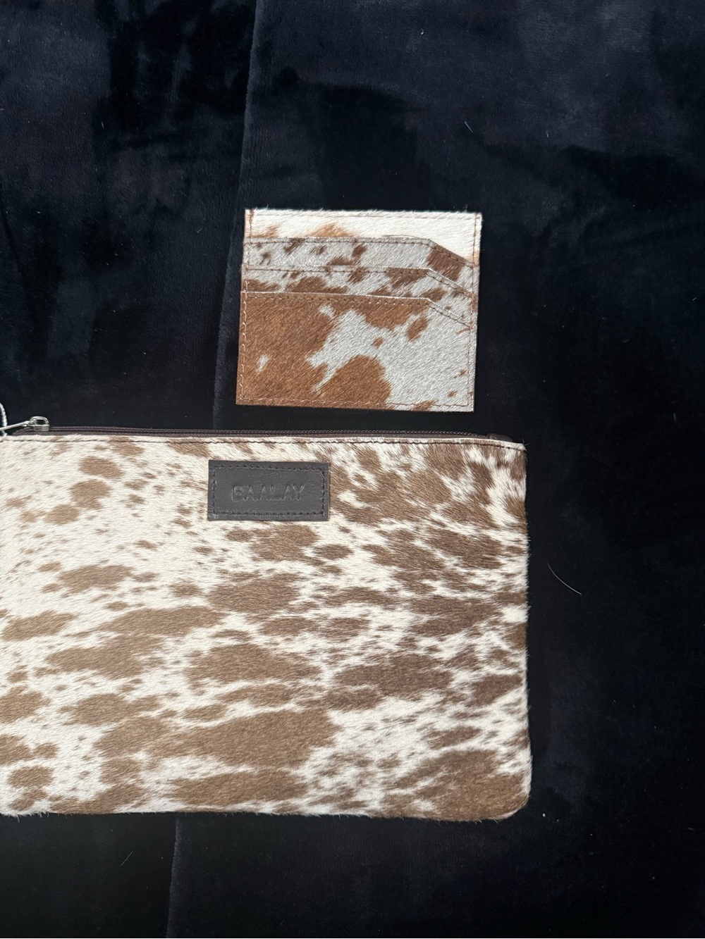 Baalay Brown & White Cowhide Wristlet Clutch and No Brand ID Holder